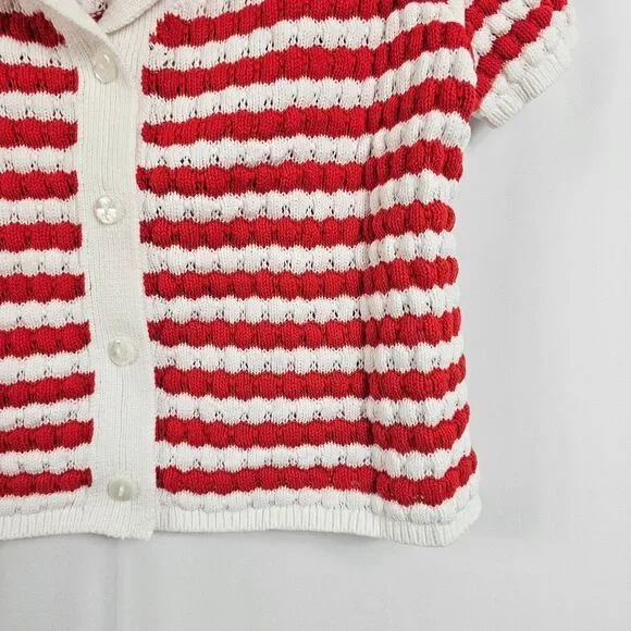 Old Navy Button Down Crochet Sweater in Red Stripe - Size M - Picture 5 of 11